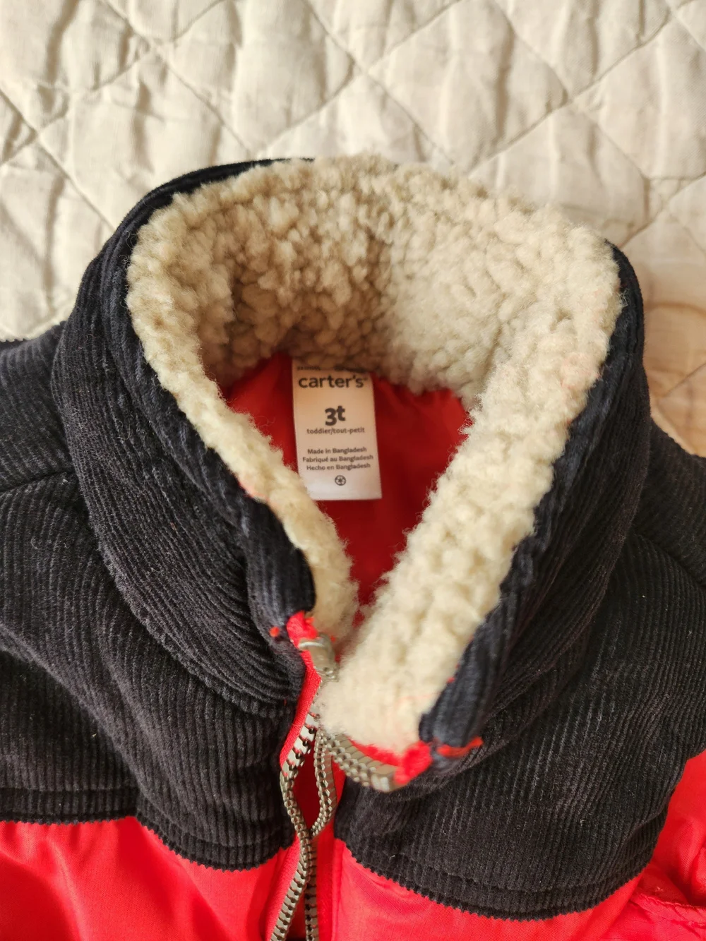 Carter's Red and Black Quilted Puffer Jacket with Sherpa Collar